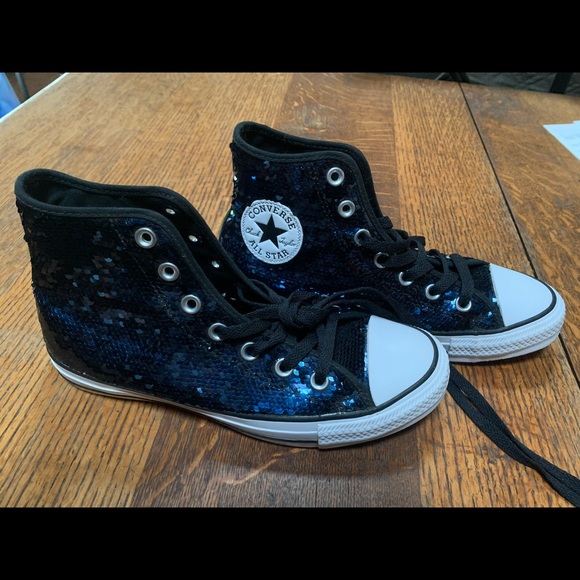 navy blue sequin sneakers